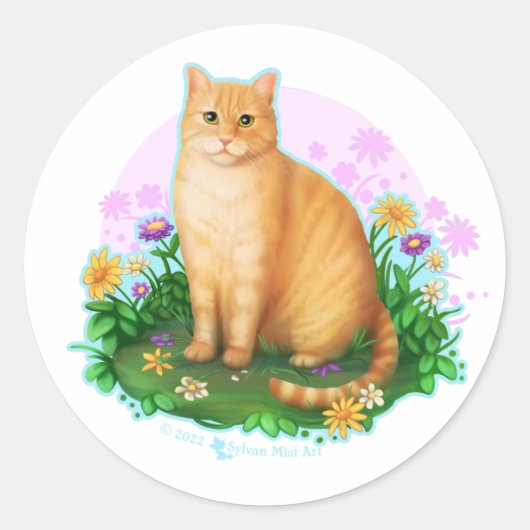 Orange Cat in the Flower Patch Sticker (Vorderseite)