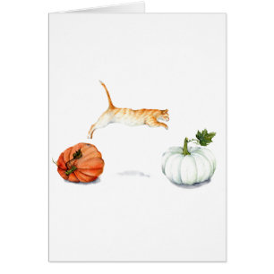 Orange Cat Jumping between Pumpkins