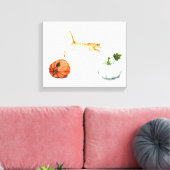 Orange Cat Jumping between Pumpkins Leinwanddruck (Insitu (Wohnzimmer))