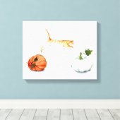 Orange Cat Jumping between Pumpkins Leinwanddruck (Insitu (Holzboden))