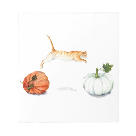 Orange Cat Jumping between Pumpkins Notizblock (Vorderseite)