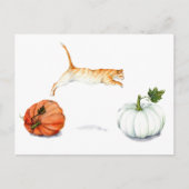 Orange Cat Jumping between Pumpkins Postkarte (Vorderseite)