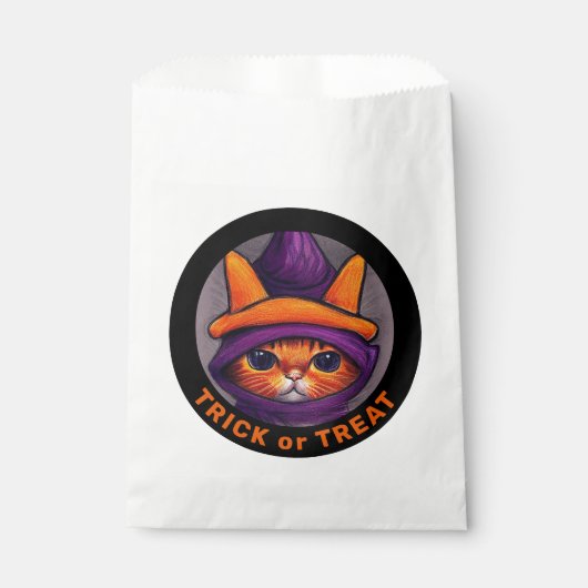 Orange Cat Lila Hexenhut Trick Leckerei Halloween Geschenktütchen (Vorderseite)