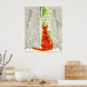 Orange Cat Looking out Window Traditionelle Kunst Poster (Küche)