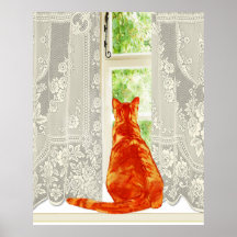 Orange Cat Looking out Window Traditionelle Kunst