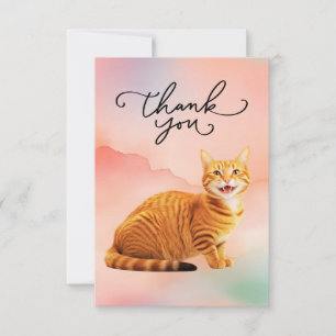 Orange Cat mit Dankeschön Wort Aquarell Dankeskarte