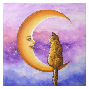 Orange Cat on Moon 673 Fliese