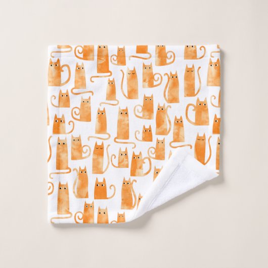 Orange Cat Pattern Badhandtuch Set (Waschlappen)