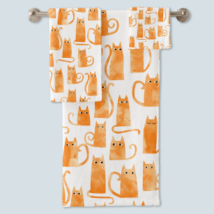 Orange Cat Pattern Badhandtuch Set