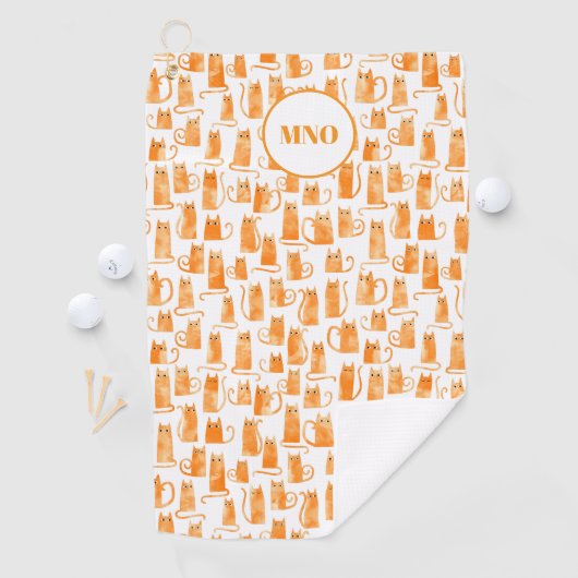Orange Cat Pattern Monogram Golfhandtuch (Insitu)
