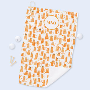Orange Cat Pattern Monogram Golfhandtuch