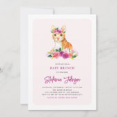 Orange Cat Purple Flowers Baby Brunch Einladung (Vorderseite)