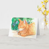 "Orange Cat Relaxing." Grußkarte Karte (Gelbe Blume)