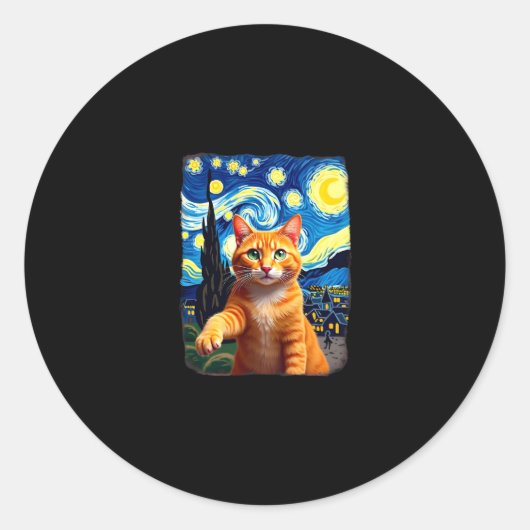 Orange Cat Selfie Starry Night Cat Mama Cat Lovers Runder Aufkleber (Vorderseite)