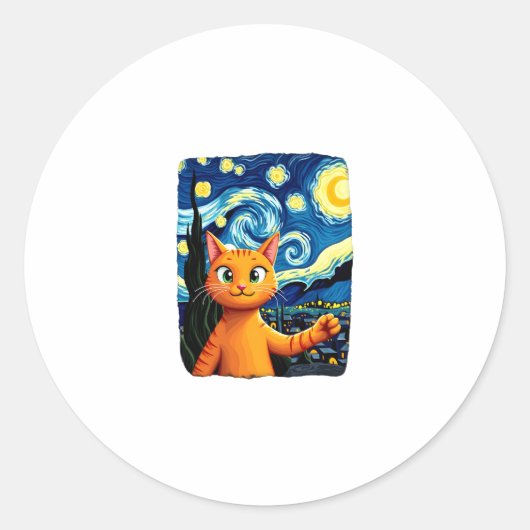 Orange Cat Selfie Starry Night Cat Mama Cat Lovers Runder Aufkleber (Vorderseite)