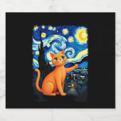 Orange Cat Selfie Starry Night Cat Mama Cat Lovers Schaumweinetikett (Einzelnes Label)