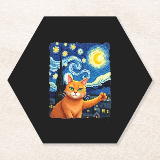 Orange Cat Selfie Starry Night Cat Mama Cat Lovers Untersetzer (Vorderseite)