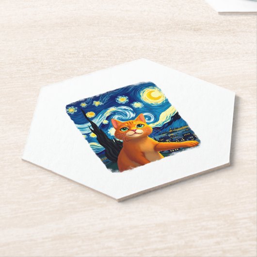 Orange Cat Selfie Starry Night Cat Mama Cat Lovers Untersetzer (angewinkelt)