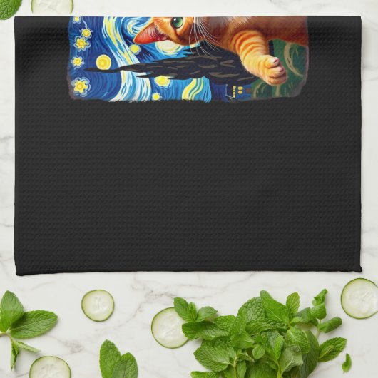 Orange Cat Selfie Starry Night Cat Mom Cat Lovers Geschirrtuch (Gefaltet)