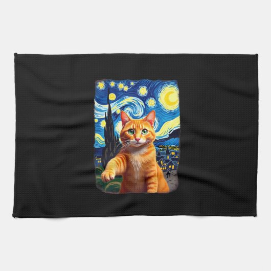 Orange Cat Selfie Starry Night Cat Mom Cat Lovers Geschirrtuch (Horizontal)