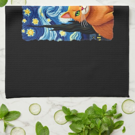 Orange Cat Selfie Starry Night Cat Mom Cat Lovers Geschirrtuch (Gefaltet)