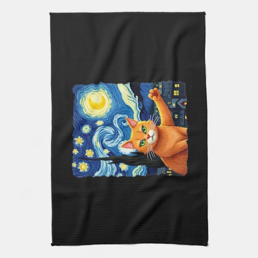 Orange Cat Selfie Starry Night Cat Mom Cat Lovers Geschirrtuch (Vertikal)