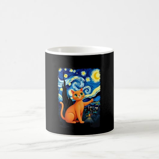 Orange Cat Selfie Starry Night Cat Mom Cat Lovers Kaffeetasse (Mittel)