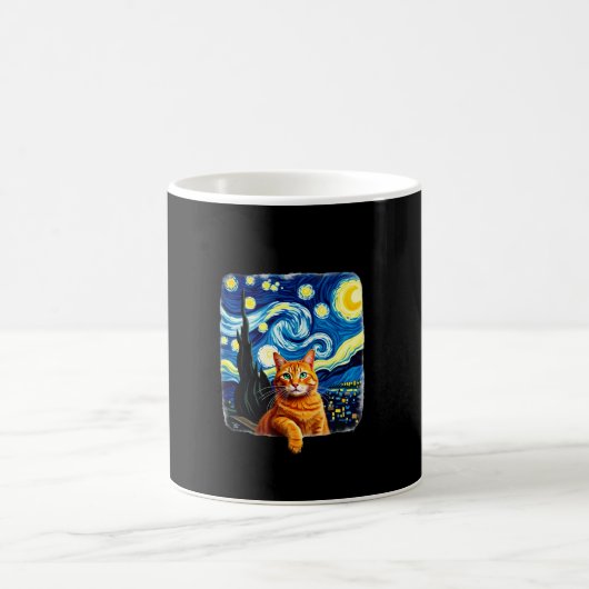 Orange Cat Selfie Starry Night Cat Mom Cat Lovers Kaffeetasse (Mittel)