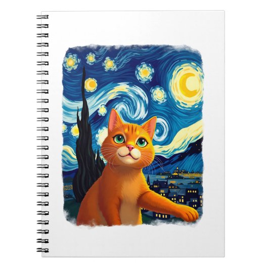 Orange Cat Selfie Starry Night Cat Mom Cat Lovers Notizblock (Vorderseite)