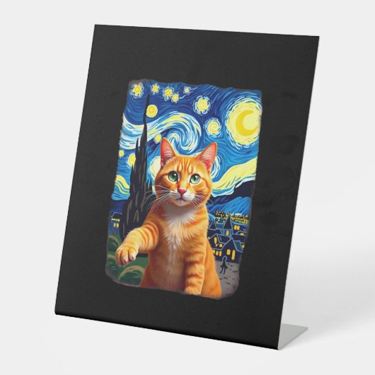 Orange Cat Selfie Starry Night Cat Mom Cat Lovers Sockelschild (Vorderseite)