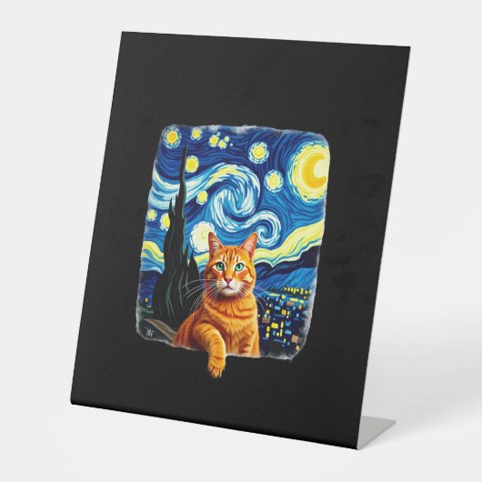 Orange Cat Selfie Starry Night Cat Mom Cat Lovers Sockelschild (Vorderseite)