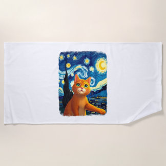 Orange Cat Selfie  Starry Night Cat Mom Cat Lovers Strandtuch