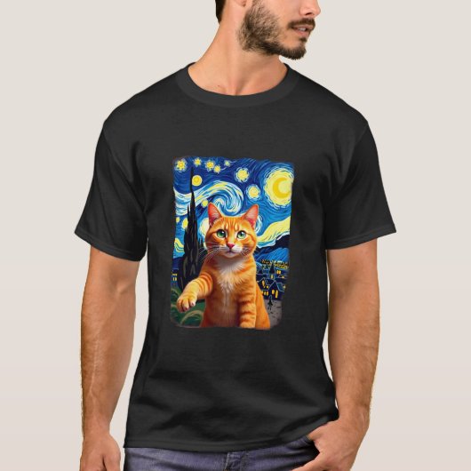 Orange Cat Selfie Starry Night Cat Mom Cat Lovers T-Shirt (Vorderseite)