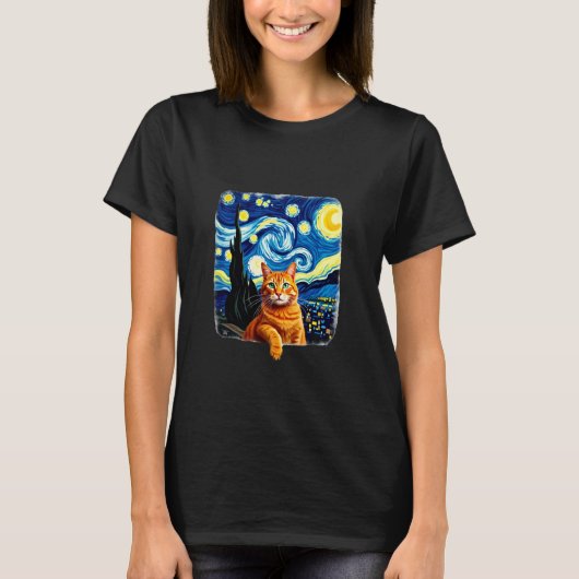 Orange Cat Selfie Starry Night Cat Mom Cat Lovers T-Shirt (Vorderseite)