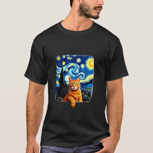 Orange Cat Selfie Starry Night Cat Mom Cat Lovers T-Shirt (Vorderseite)