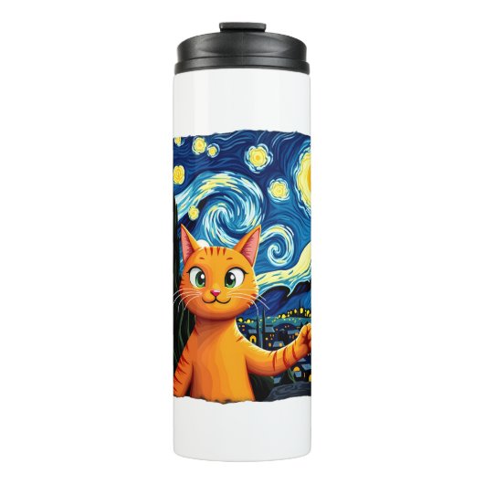 Orange Cat Selfie  Starry Night Cat Mom Cat Lovers Thermosbecher (Vorderseite)