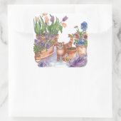 Orange Cat Tulips Stiefmütterchen Aquarell "Archib Quadratischer Aufkleber (Tasche)