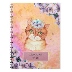 Orange Cat & Violet Blume Girl's Daily Notes Notizblock