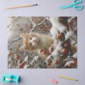Orange Cat Winter Berries Vintag Decoupage Seidenpapier (Basteln)