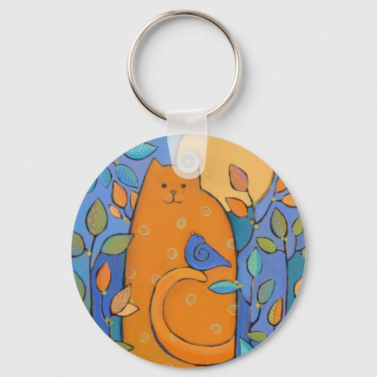 Orange Cat with Bird by Sue Davis Schlüsselanhänger (Vorderseite)
