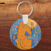 Orange Cat with Bird by Sue Davis Schlüsselanhänger (Vorderseite)