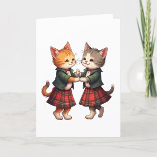 Orange Cats Dancing Scottish Ceilidh Grußkarte Feiertagskarte