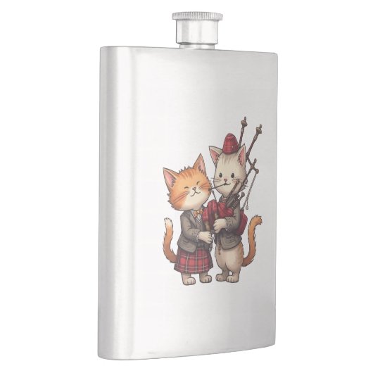 Orange Cats Playing Bagpipes and Wearing Plaid Flachmann (Rechts)