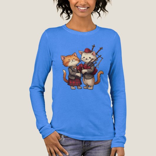 Orange Cats Playing Bagpipes and Wearing Plaid Tri-Blend Shirt (Vorderseite)