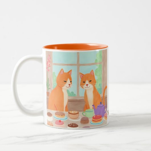 Orange Cats & Tea Party Mug Zweifarbige Tasse (Links)