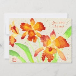 Orange Cattleya Orchids Aquarellmalerei Einladung