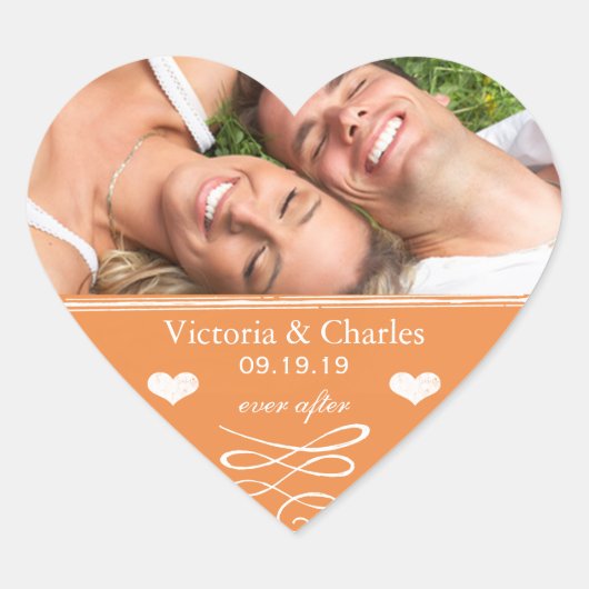 Orange Chalkboard Wedding Save the Date Siegel Herz-Aufkleber (Vorderseite)