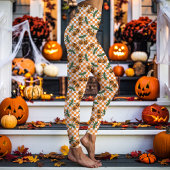 Orange Checkerboard Cherry Pumpkins Muster Leggings