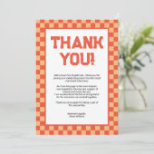 Orange Checkerboard Graduation Party Dankeskarte (Stehend Vorderseite)