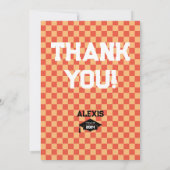 Orange Checkerboard Graduation Party Dankeskarte (Rückseite)